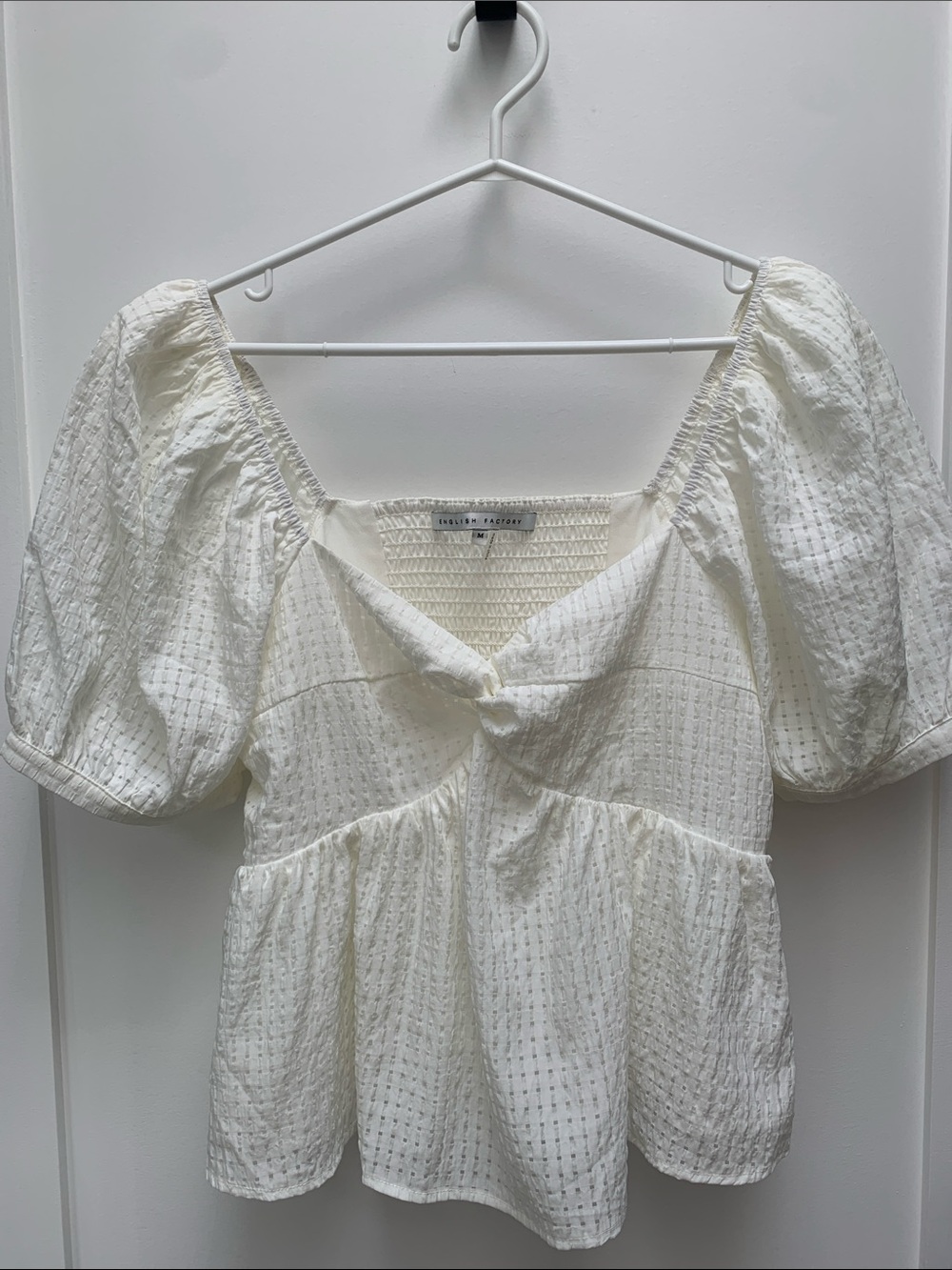 English Factory Ivory Puff-Sleeve Peplum Blouse